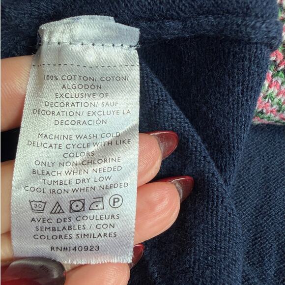 Ann Taylor LOFT Navy, Spring Floral Design, Light Weight Crew Neck Sweater- L - Picture 4 of 7